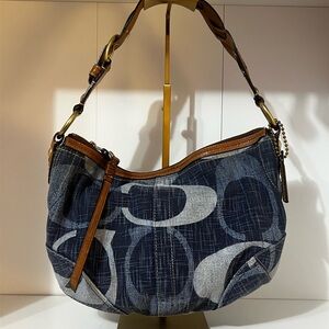 Coach 12190 Blue Denim Jumbo Signature Hobo Shoulder Bag Leather Vintage y2k